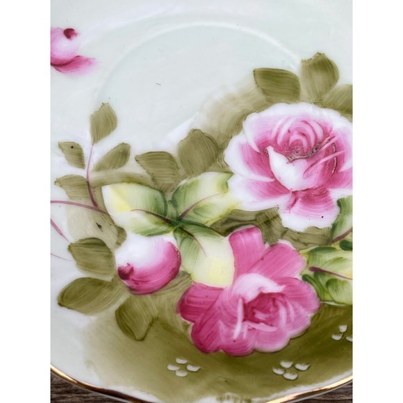 Vintage Lefton Heritage Rose Hand Painted Green Demitasse Cup Saucer - Picture 6 of 11